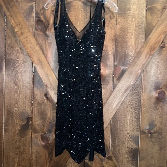 mac duggal black sequin dress Black Star Embellished Sleeveless Sequin Gown